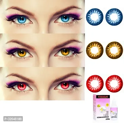 3 Pair Monthly Colored Contact Lenses Zero Power  (Aqua, Honey, Red)