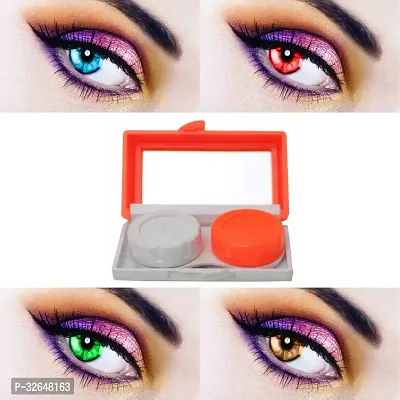 4 Pair Light Blue, Red, Green and Brown Colored Contact Lens for Eye Men Women with 1 Eye Lens Travel Kit Container