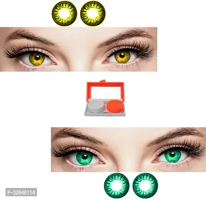 2 Pair Hazel-Turquoise Monthly Colored 0 Power Contact Lenses for Eyes Men and Women