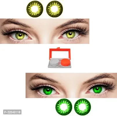 2 Pair Gold-Green Monthly Colored 0 Power Contact Lenses for Eyes Men and Women with 1 Travel Kit Contact Lens Case Box