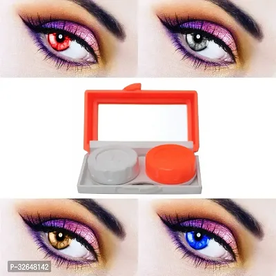 4 Pair Red, Grey, Brown and Blue Colored Contact Lens for Eye Men Women with 1 Eye Lens Travel Kit Container