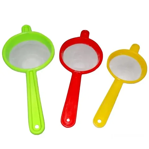 DeoDap Kitchen Plastic Strainer Sieve/Chai Chalni/Tea chalni/Juicer Chalani - 3pcs (Multicolor)
