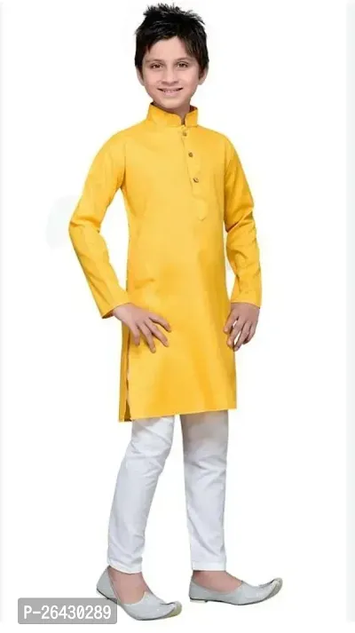 Stylish Cotton Blend Solid Kurta Sets For Boys-thumb0