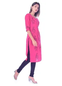 MUMAL Women's Cotton Blend Kurti Block Print Straight ||for Office, College Wear|| 3/4 Sleeve (Pink)-thumb2