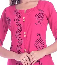 MUMAL Women's Cotton Blend Kurti Block Print Straight ||for Office, College Wear|| 3/4 Sleeve (Pink)-thumb3