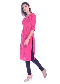 MUMAL Women's Cotton Blend Kurti Block Print Straight ||for Office, College Wear|| 3/4 Sleeve (Pink)-thumb1