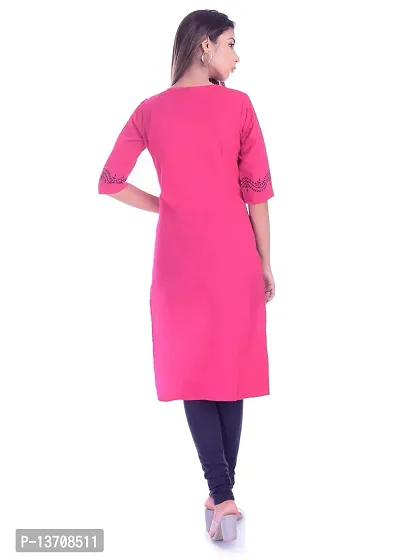 MUMAL Women's Cotton Blend Kurti Block Print Straight ||for Office, College Wear|| 3/4 Sleeve (Pink)-thumb5