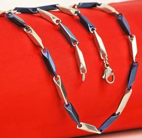 Stainless Steel Blue White Rice Chain  - 20 Inch