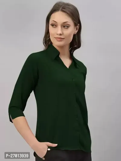 Elegant Green Polycotton Solid Shirt For Women