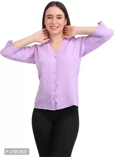 Elegant Purple Polycotton Solid Shirt For Women