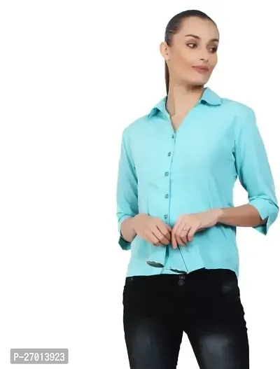 Elegant Blue Polycotton Solid Shirt For Women