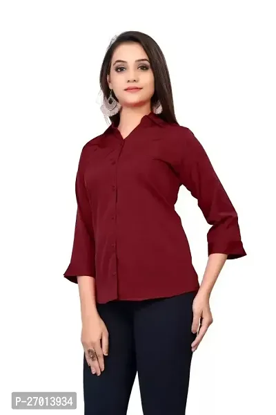 Elegant Maroon Polycotton Solid Shirt For Women