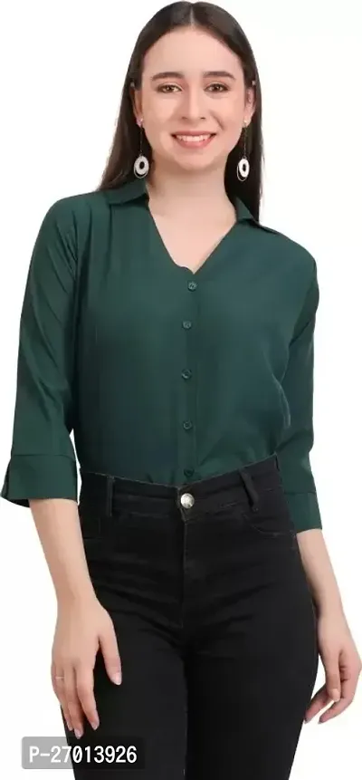 Elegant Green Polycotton Solid Shirt For Women