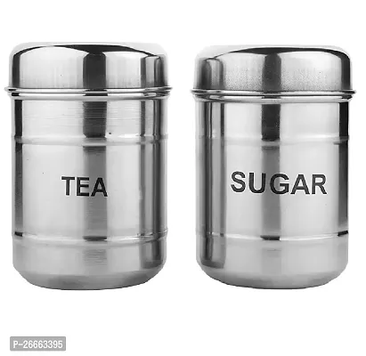 LiMETRO STEEL Steel Tea Coffee  Sugar Container - 800 ml (Pack of 2, Silver)-thumb2