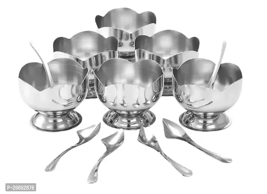 LiMETRO STEEL Ice Cream Bowl | Stainless Steel Cut Design Dessert Cups | Serving Bowl for Ice Cream/Salad/Fruit-thumb0