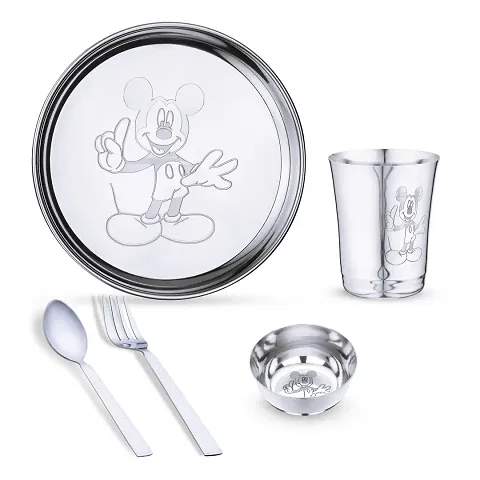 LIMETRO STEEL Pack of 5 Stainless Steel Stainless Steel Mickey Mouse Baby Dinner Set