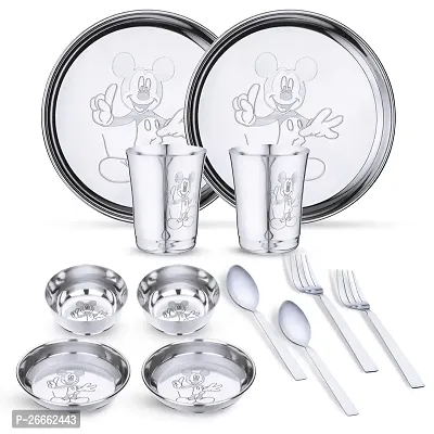 LIMETRO STEEL Pack of 12 Stainless Steel Stainless Steel Mickey Mouse Baby Dinner Set