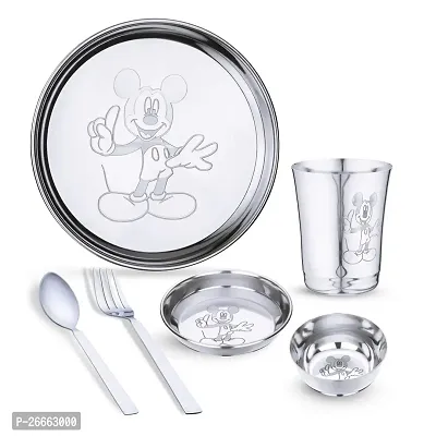 LIMETRO STEEL Pack of 6 Stainless Steel Stainless Steel Mickey Mouse Baby Dinner Set