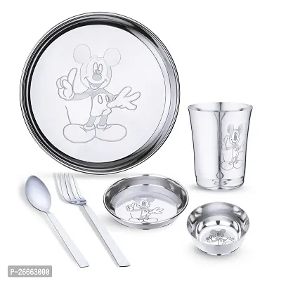 LIMETRO STEEL Pack of 6 Stainless Steel Stainless Steel Mickey Mouse Baby Dinner Set-thumb0