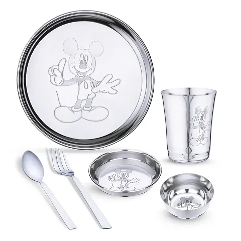 LIMETRO STEEL Pack of 6 Stainless Steel Stainless Steel Mickey Mouse Baby Dinner Set