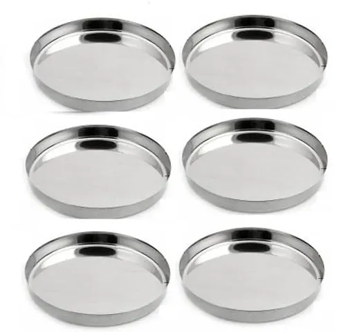 Stainless Steel Heavy Gauge 6 Pcs Dinner Plates / Lunch Plates / Bhojan Thali ( Size: 13, Diameter: 30 cm, 6 Pieces) Dinner Plate  (6 Dinner Plate)