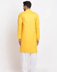 Stylish Yellow Cotton Blend Kurta With Bottom Sets For Men-thumb1