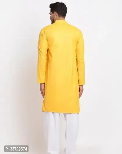 Stylish Yellow Cotton Blend Kurta With Bottom Sets For Men-thumb2