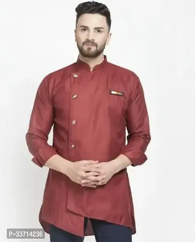 Reliable Cotton Blend Solid Asymmetric Kurta For Men-thumb0