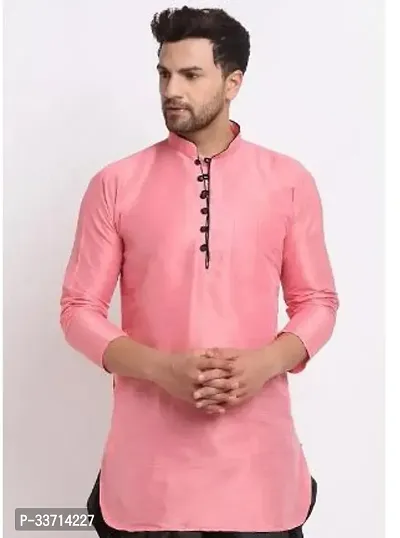 Reliable Silk Blend Solid Short Kurta For Men-thumb0