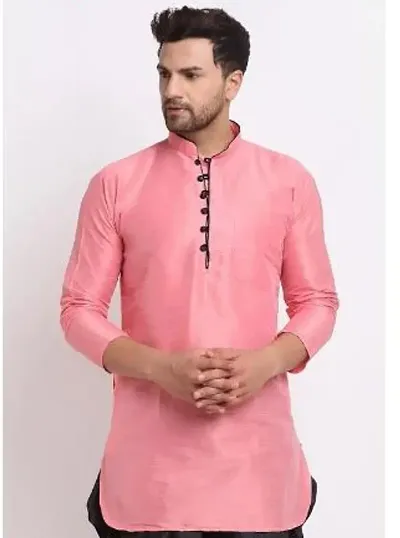 Banity Bey Men's Dupion Regular Fit Kurta |Soft and Comfortable Kurta |Ethnic Kurta Special for Mens (Pink)