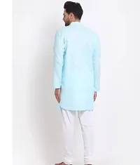 Stylish Sky Blue Cotton Blend Kurta With Bottom Sets For Men-thumb1