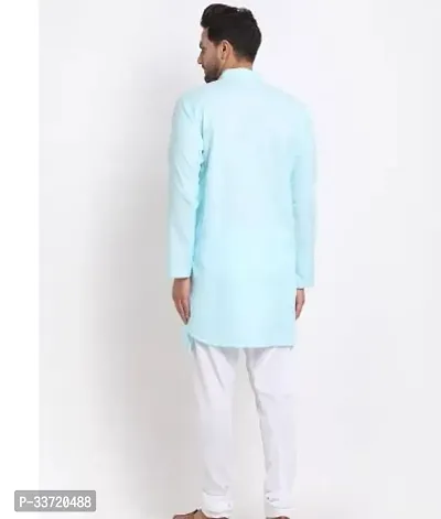 Stylish Sky Blue Cotton Blend Kurta With Bottom Sets For Men-thumb2