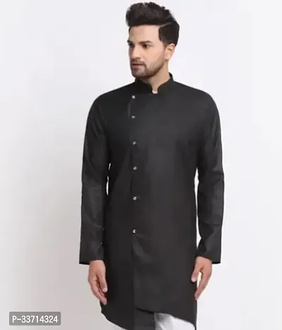 Reliable Cotton Blend Solid Asymmetric Kurta For Men-thumb0