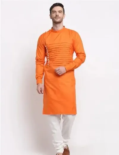 Reliable Blend Solid Knee Length Kurta For Men