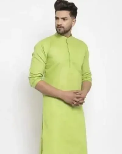 VEEKEEDA Men's Blend Solid Straight Knee Length Kurta Stylish Latest Knee Length