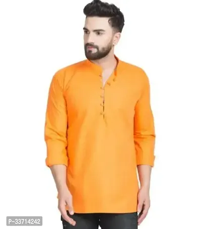 Reliable Cotton Blend Solid Short Kurta For Men-thumb0