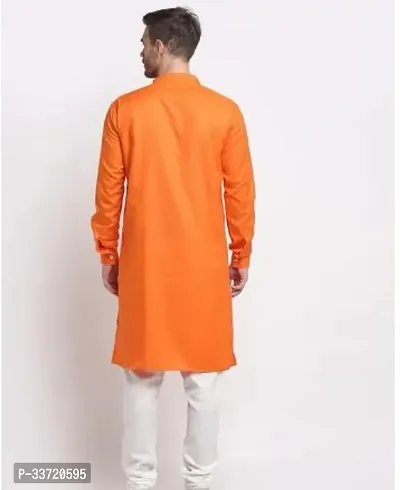 Stylish Orange Cotton Blend Kurta With Bottom Sets For Men-thumb2