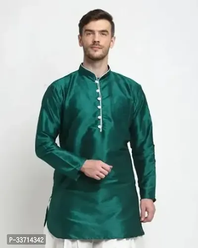 Reliable Silk Blend Solid Short Kurta For Men-thumb0