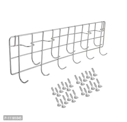 Combo of 11 Hooks Stainless Steel Multi-Level Laddle Hooks Rail for Kitchen with Stainless Steel 24 Pcs Spoon(Set of 2 Pcs)