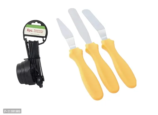3 Pieces Baking Knife Set for Icing Frosting Spatula Cake Knives with 8 Pcs Plastic Measuring Cups and Spoon Set(Pack of 2 Pcs)