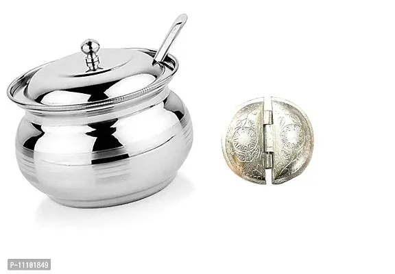 Stainless Steel Ghee Pot with Lid and Spoon with Aluminium Gujiya Mould(Set of 2 Pcs)