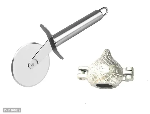 Combo of Stainless Steel Wheel Pizza Cutter with Aluminium Modak Mould Sancha Maker(Set of 2)