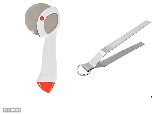 Stainless Steel Roti Chimta with Plastic Handle Stainless Steel Pizza Cutter(Pack of 2 Pcs)