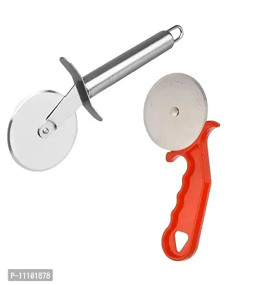 Combo of Stainless Steel Wheel Pizza Cutter with Plastic Handle Red Pizza Cutter(Set of 2 )