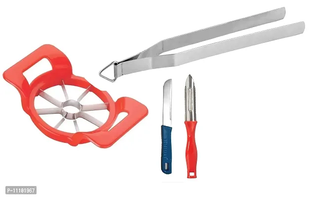 Stainless Steel Roti Chimta with Plastic  Stainless Steel Apple Cutter and Knife Peeler(Pack of 4 Pcs)