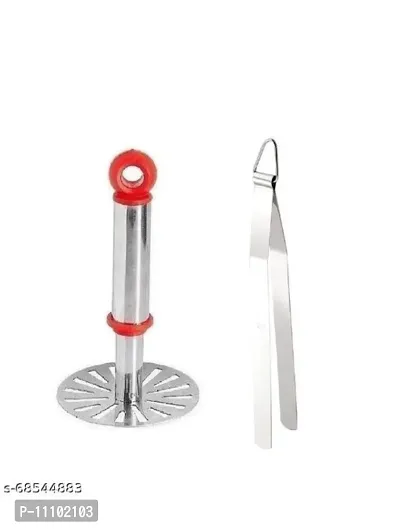 Kitchen Combo of Stainless Steel Potato Vegetable Pav Bhaji Small Masher with Stainless Steel Chimta Tong(Pack of 2 Pcs)