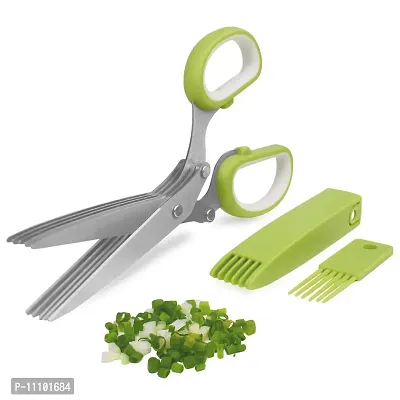 Multipurpose Stainless Steel 5 Blade Vegetable Scissor Multi Use with Cleaning Brush for Kitchen(Set of 1 Pcs)-thumb0