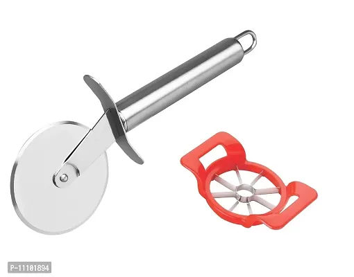 Combo of Stainless Steel Wheel Pizza Cutter with Apple Cutter( Set of 2 )