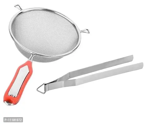 Stainless Steel Roti Chimta with Stainless Steel Soup Strainer(Pack of 2 Pcs)