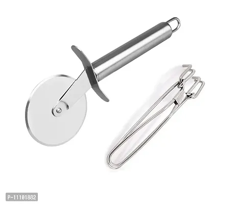 Combo of Stainless Steel Wheel Pizza Cutter with Stainless Steel Wire Pakkad Tong(Set of 2)